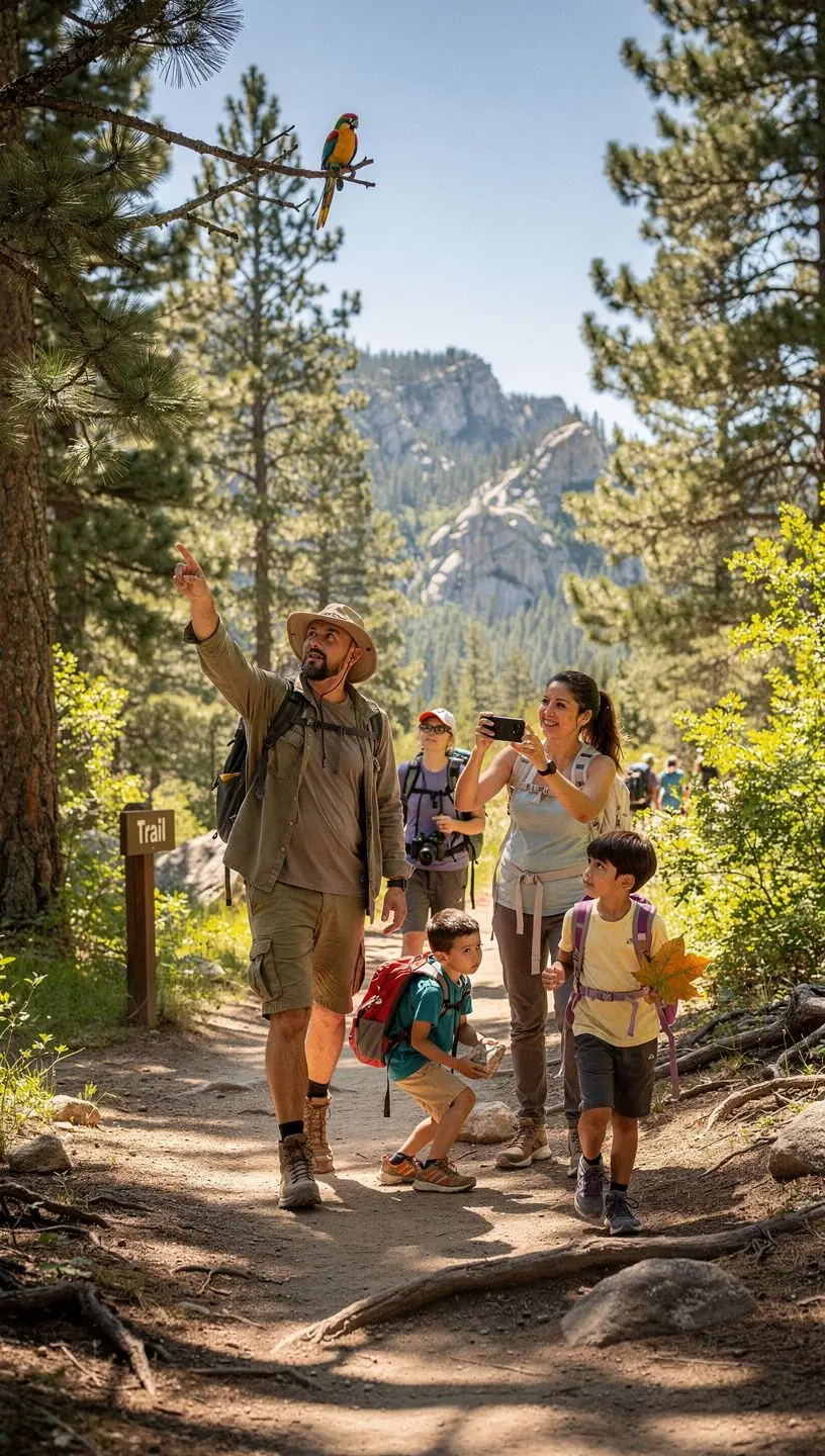 Widok na plażę z dziećmi bawiącymi się w piasku, rodzice relaksujący się w tle.